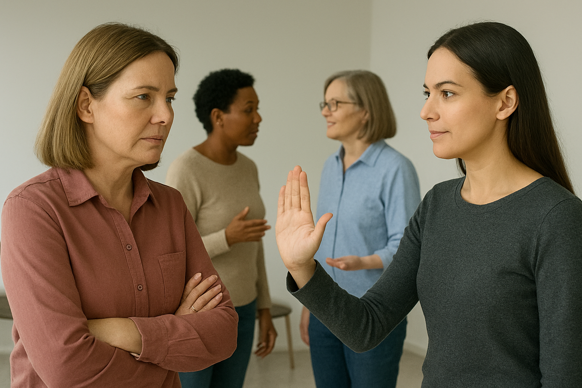 Mehrere Frauen, die gestikulieren während einer Diskussion